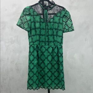 Sandro Green and Black Lace Mini Dress